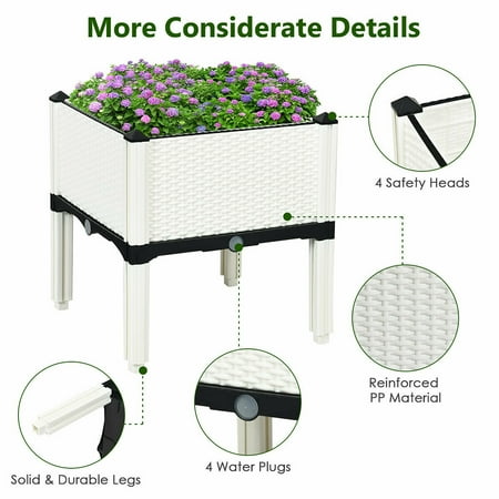 Costway Set of 4 Raised Garden Bed Elevated Flower Vegetable Herb Grow Planter Box - White