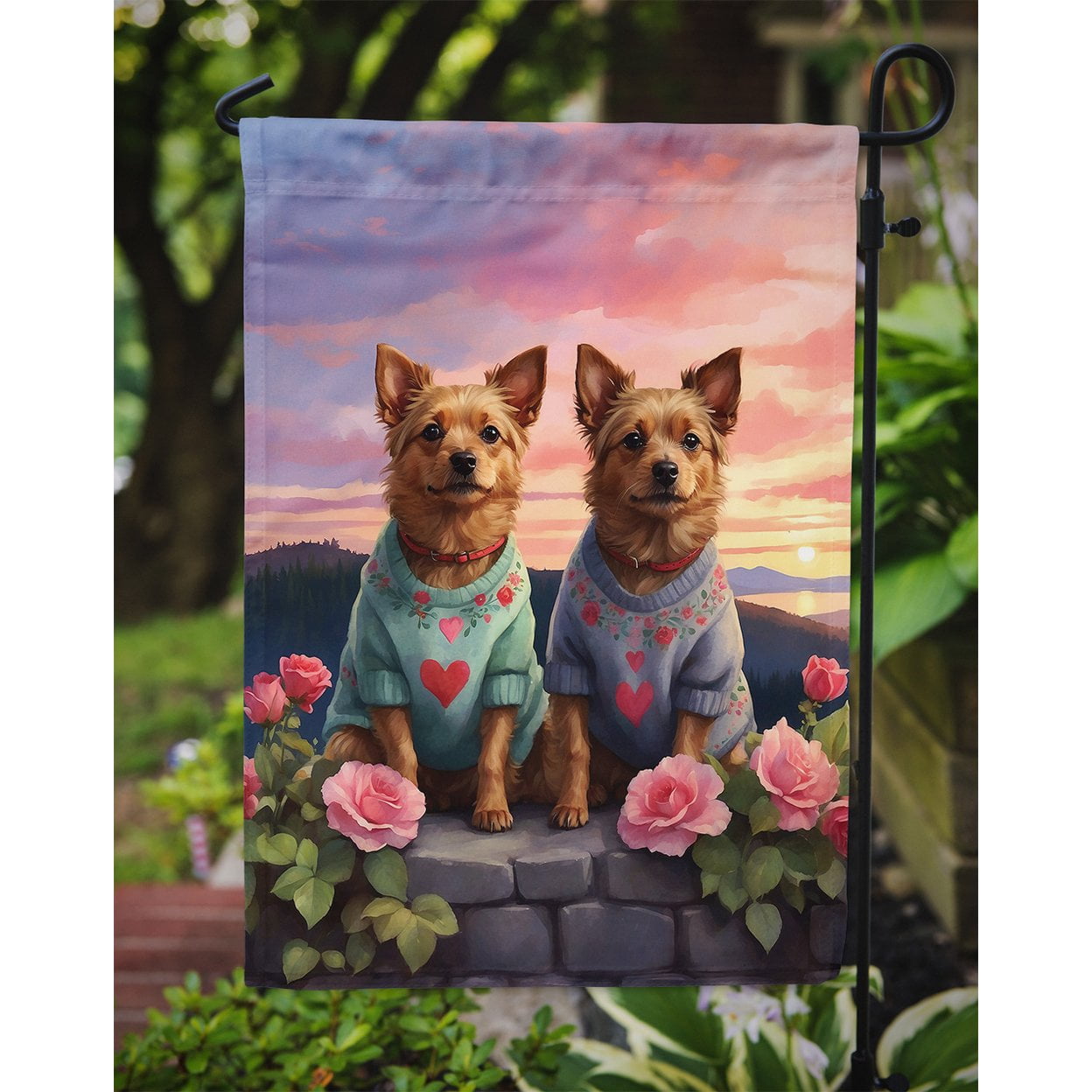 Australian Terrier Two Hearts Garden Flag 11.25 in x 15.5 in