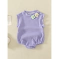thumbnail image 2 of Bagilaanoe Newborn Baby Girl Knit Rompers Flowers Sleeveless Bodysuits Infant Casual One Piece Short Jumpsuit, 2 of 4