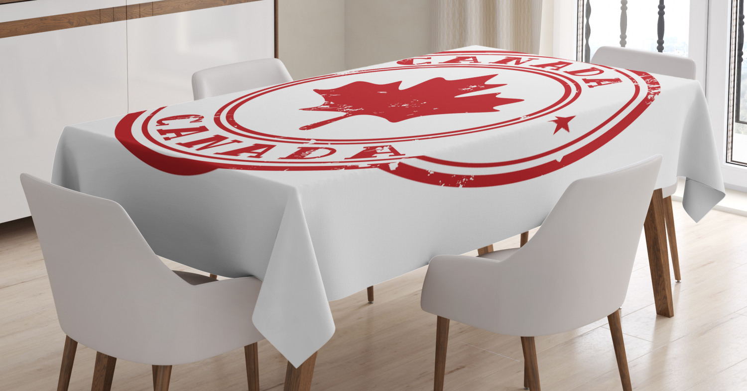 Canada Tablecloth, Rubber Stmap Print with Canadian Flag Motif Maple
