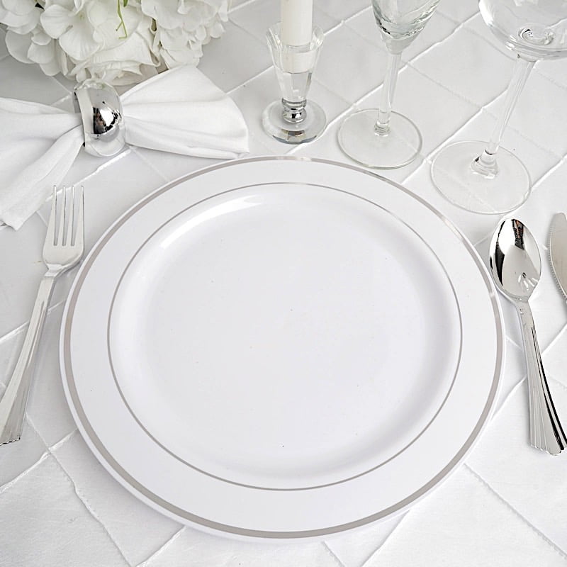 Balsacircle 10 Pcs Disposable Plastic Round Plates With Trim For