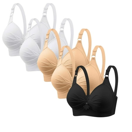 REORIAFEE Bras for Women Plus Size 5PC Wireless Full Coverage Bra Supportive Push Up Breathable Underwear Spaghetti Straps Comfortable Soft Lingerie Multicolor XXXXL