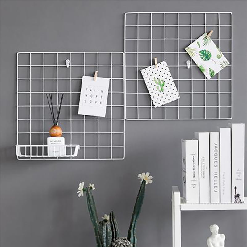 Set of 2 Wall Storage Organizer with Hooks SONGMICS Grid Photo Wall Mallet Black ULPP03H 12.2 x 13.8 Inches Multifunctional Photo Hanging Display Cat-Face Shaped Metal Wall Decor Clips