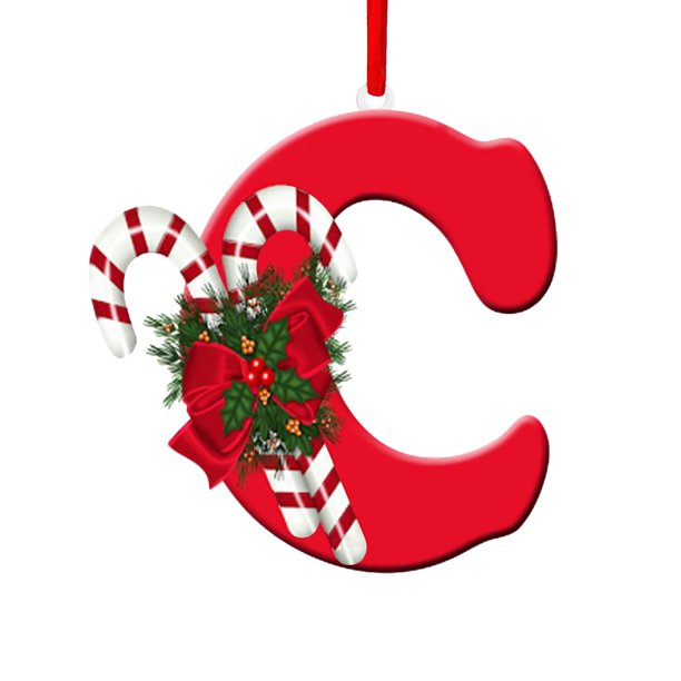 Adorno de alfabeto de árbol de Navidad personalizado | Decoración colgante de letras acrílicas • Acentos de sombrero de Papá Noel rojo • Colgante escribible de bricolaje • Decoración duradera del