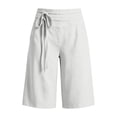 thumbnail image 5 of Bermuda Shorts for Women with Pockets Knee Length Elastic Waisted Long Shorts Casual Workout Side Tie Shorts with Pockets White L, 5 of 7
