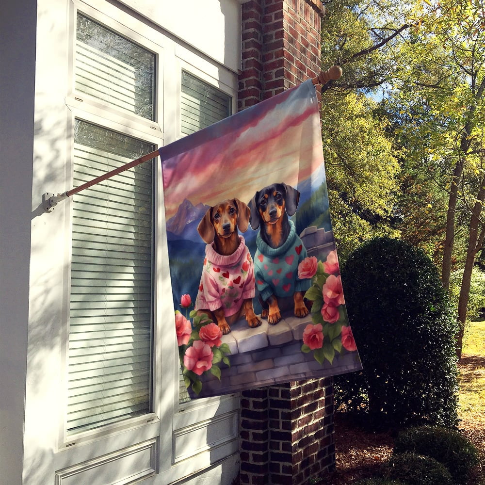 Dachshund Two Hearts House Flag 28 in x 40 in