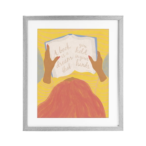 Stupell Industries Eclectic A Book Is A Dream Gray Framed Print Under Glass, 17 x 21, by Kristina Hultkrantz