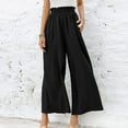 thumbnail image 6 of QLEICOM Womens Slacks Women's Relaxed Fit Straight Leg Pants Solid Cotton Linen Drawstring Elastic Waist Long Wide Leg Pants Work Cargo Casual Pants Wide Leg Pants Relaxed Fit Trousers, 6 of 7