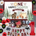 thumbnail image 2 of One Happy Camper Birthday Decoration Boys, Camping 1st Birthday Backdrop Cake Topper One High Chair Banner Lumberjack Balloons Number 1 Foil Balloon for Adventure Wild One Party, 2 of 6