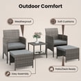 thumbnail image 2 of UDPATIO Balcony Furniture 5 Piece Patio Furniture Set, Outdoor Grey Wicker Chairs with Ottoman, Grey, 2 of 9