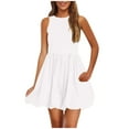 thumbnail image 2 of Dresses For Women Trendy Ladies Fashion Sleeveless Round-Neck Solid Pocket Dress Short Mini Dresses White S, 2 of 9