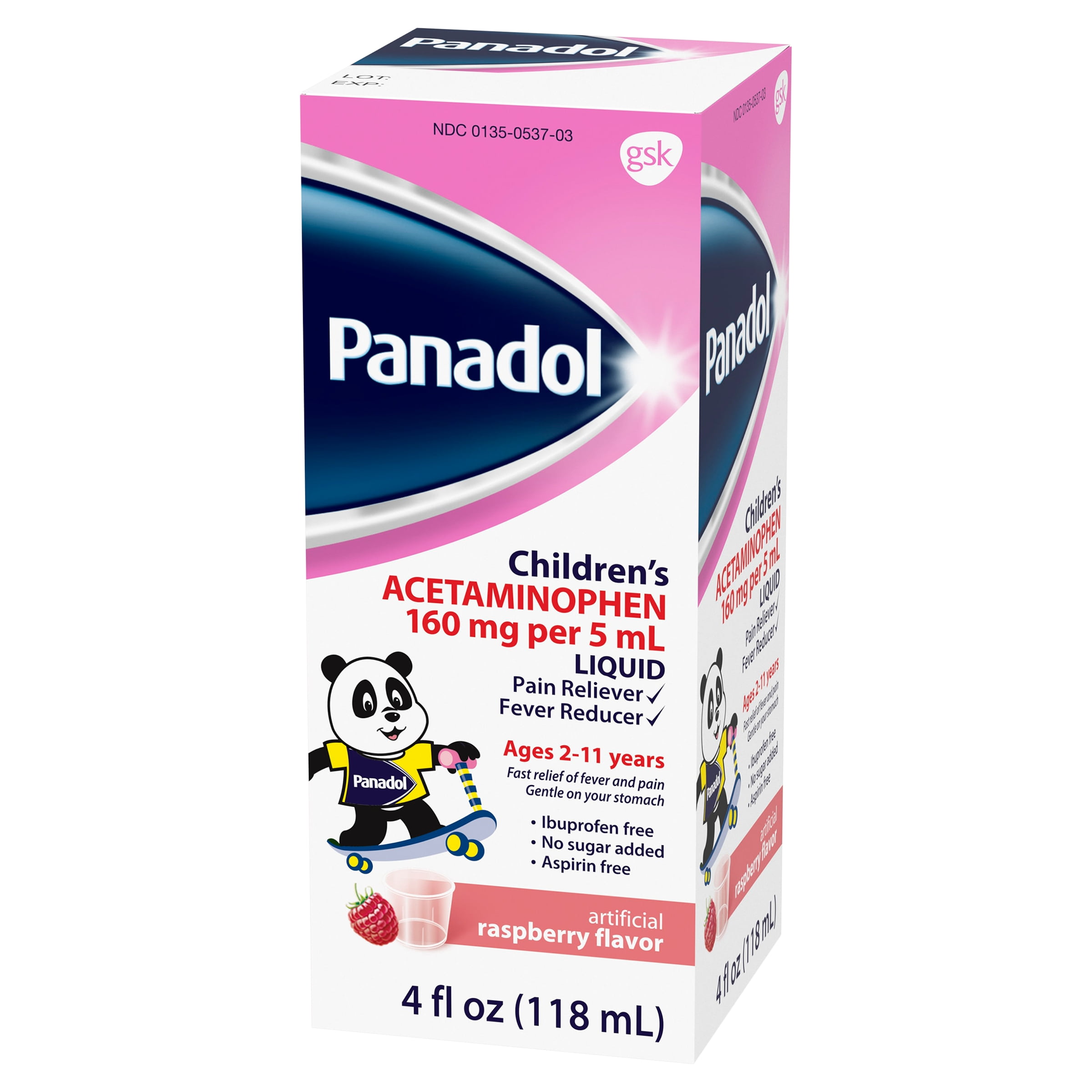 Panadol Children's Pain Reliever and Fever Reducer, Liquid Acetaminophen, Raspberry - 4 Fl Oz