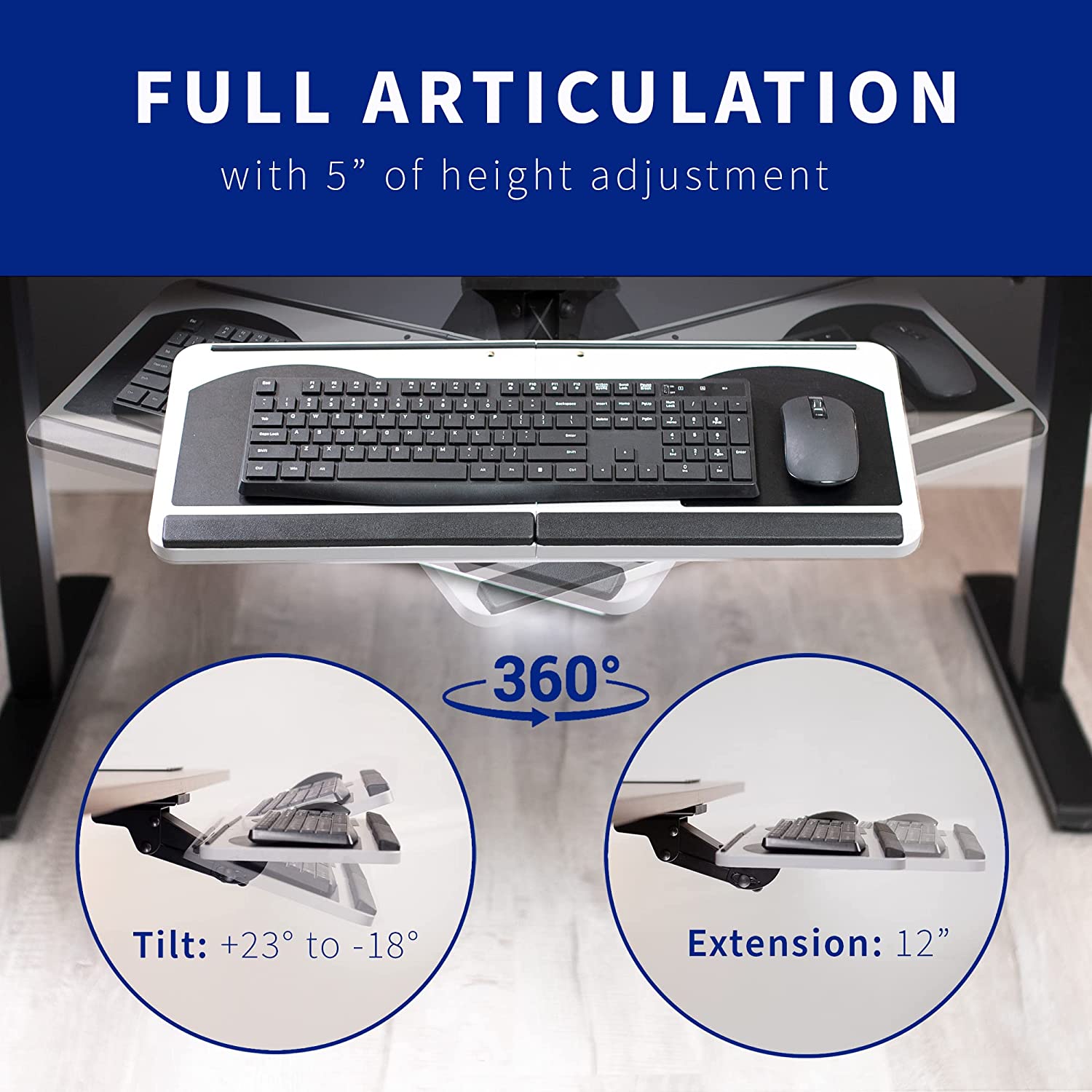 Adjustable Under Desk Keyboard Tray with Mouse Platform - Ergonomic Mount for Office Computer Setup
