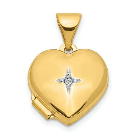 14k Yellow Gold 12mm Heart Diamond Photo Pendant Charm Locket Chain Necklace That Holds Pictures
