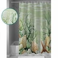thumbnail image 3 of Small Stall Shower Curtain 36x72 Inch Narrow Half Size Sage Green Coastal Bath Curtains Bathroom Decor Ocean Wave Starfish Shell Coral Waterproof Fabric Shower Curtain Set with Hooks 36 Inch, 3 of 6
