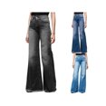 thumbnail image 2 of Gvmfive Women Casual Loose Denim Jeans Bell Bottom Frayed Hem Wide Leg Trousers, 2 of 5