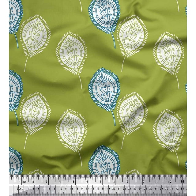 Soimoi Green Velvet Fabric Artistic Leaves Print Fabric by the Yard 58 Inch Wide