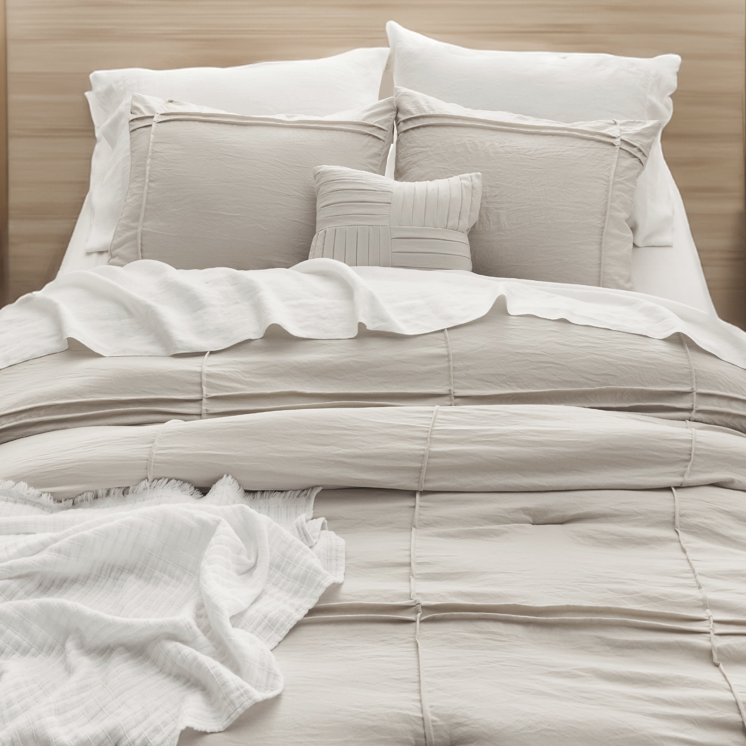 Cozy Comfort Beige Queen Comforter Set - 4 Pieces Grid Pleated Bed Set, Down Alternative Bedding Sets for All Season, 1 Comforter, 2 Pillowcases, 1 Decorative Pillow