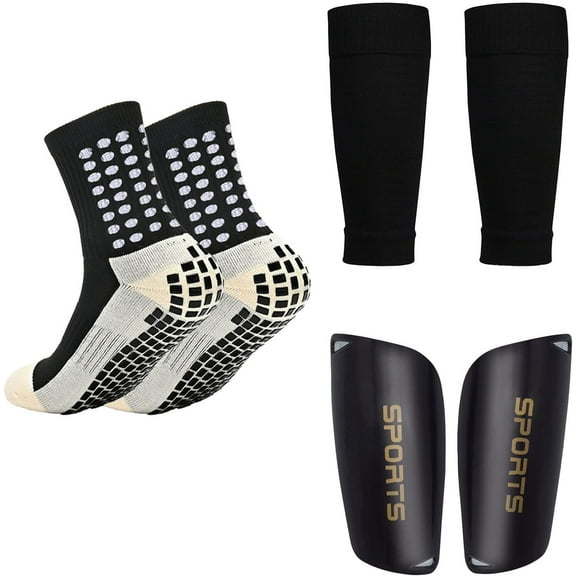 2/4 Sets Youth Grip Soccer Socks with Shin Guard Sleeves Kids Sleeve Socks for Boys Girls 7-14 for Soccer Basketball