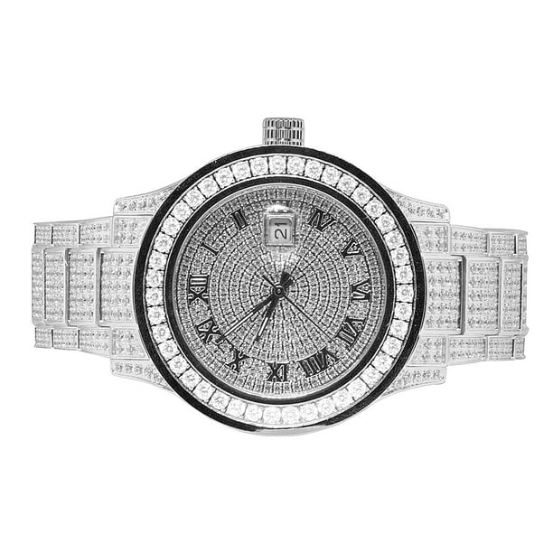 Jewelry Unlimited Mens White Gold Simulated Diamond Watch 45MM