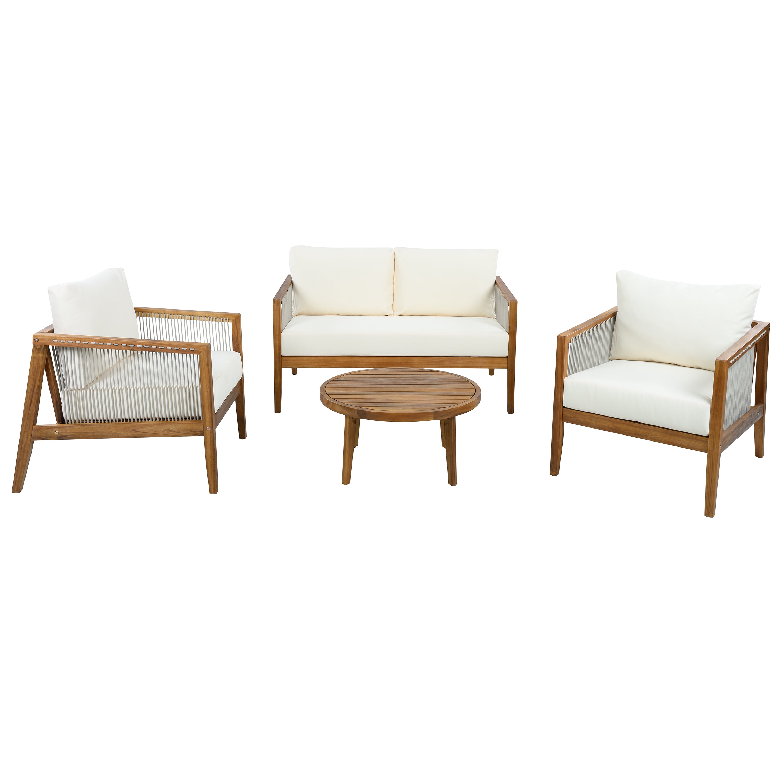 Mintazer 4-Piece Outdoor Furniture Patio Sofa Set with Rope Detail & Water-Repellent Cushions for Patio, Backyard, Poolside, Beige & Light Brown