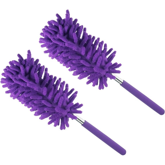 Microfiber Duster for Cleaning, 11 to 31 Inch Washable Extendable Brush for Window, Furniture, Ceiling Fan, Purple Pack of 2