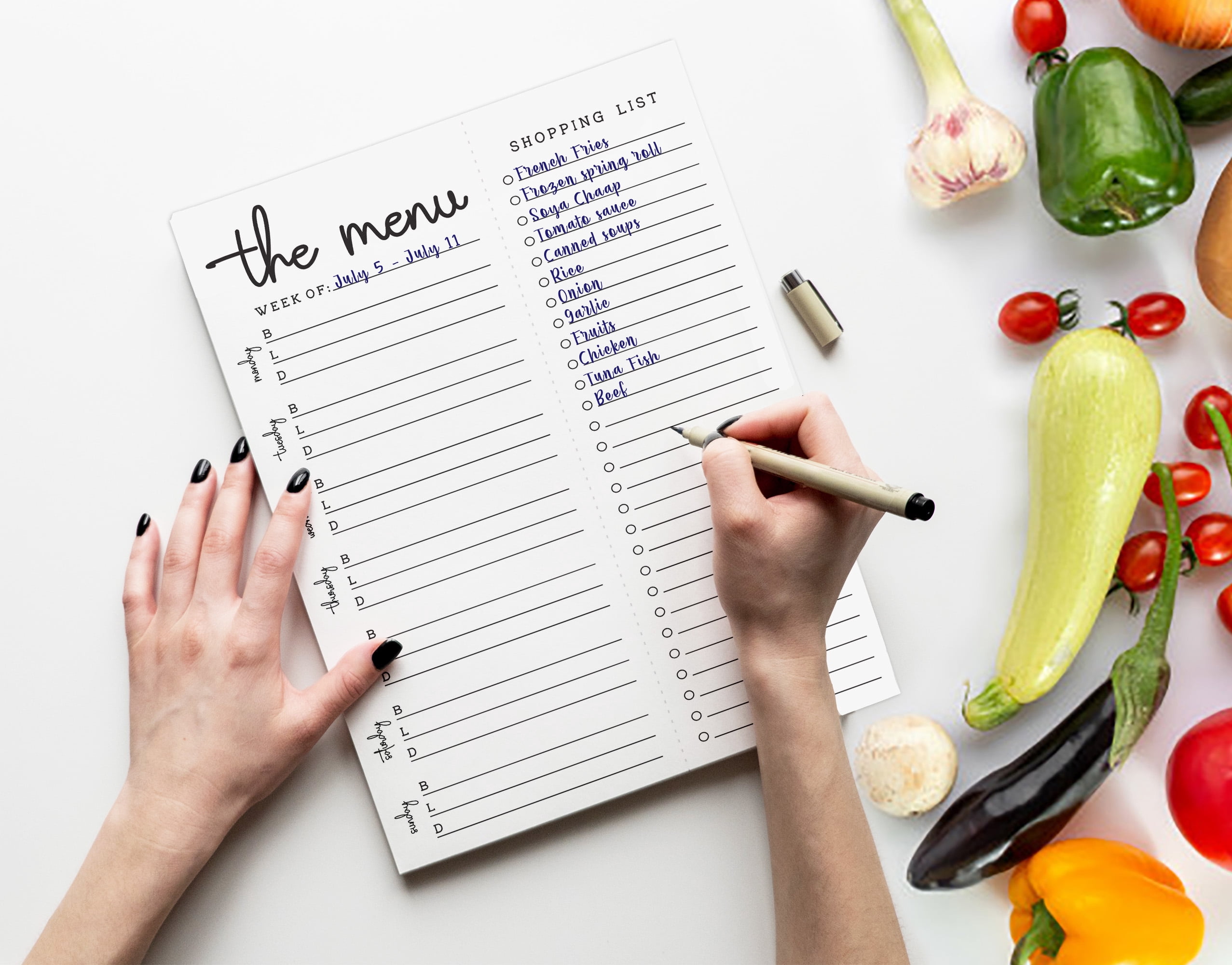 Inkdotpot Weekly Meal Planner Notepad 7"x10 , "The Menu" Magnetic Meal Planning Pad with Tear Off Grocery Shopping List for Fridge- Kitchen & Home - 54 Sheets -8Q