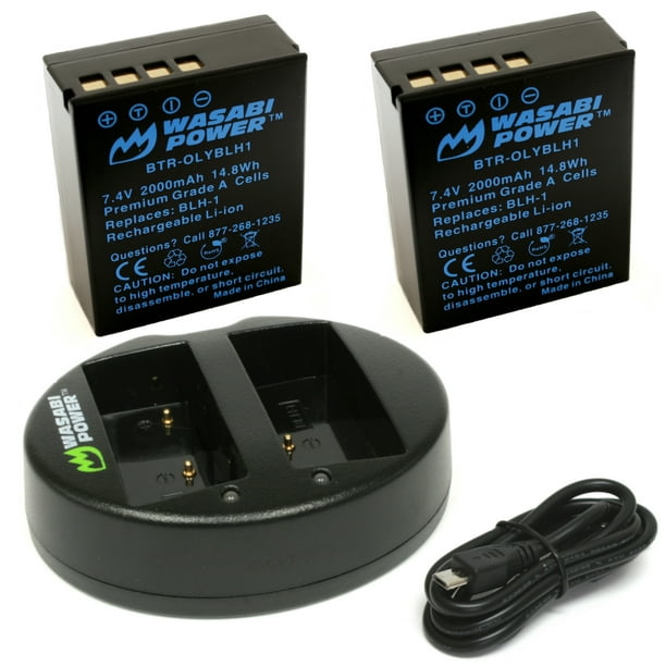 Wasabi Power Battery (2-Pack) and Dual Charger for Olympus BLH-1 (Fully