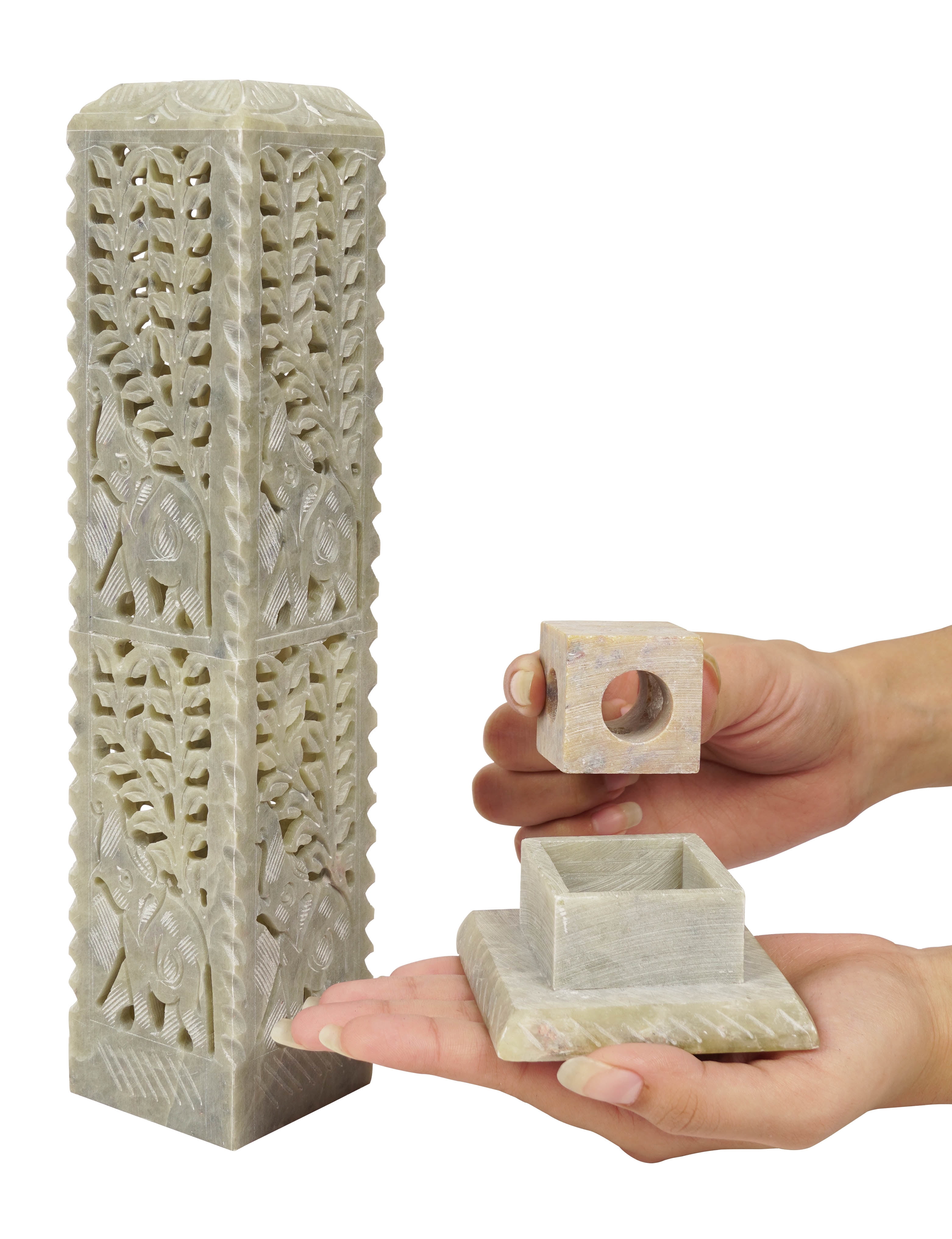 IBA Indianbeautifulart Handmade Stone Incense Stick Burner | Candle Stick Holder | Tea Light Burner , Perfect Elephant Carving for Gifting- Decorative Home and Kitchen Decor (10.5x 2.2 Inches)