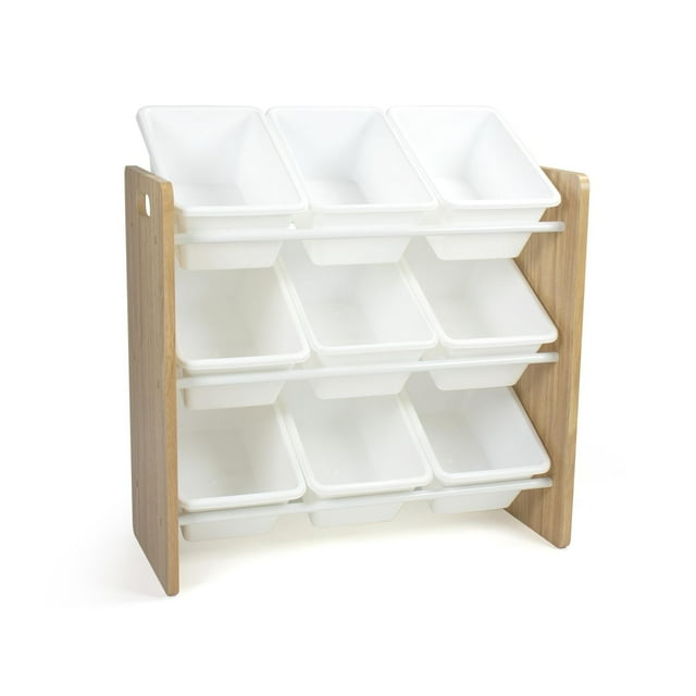 Humble Crew Journey Toy Storage Organizer with 9 Plastic Storage Bins, Natural/White
