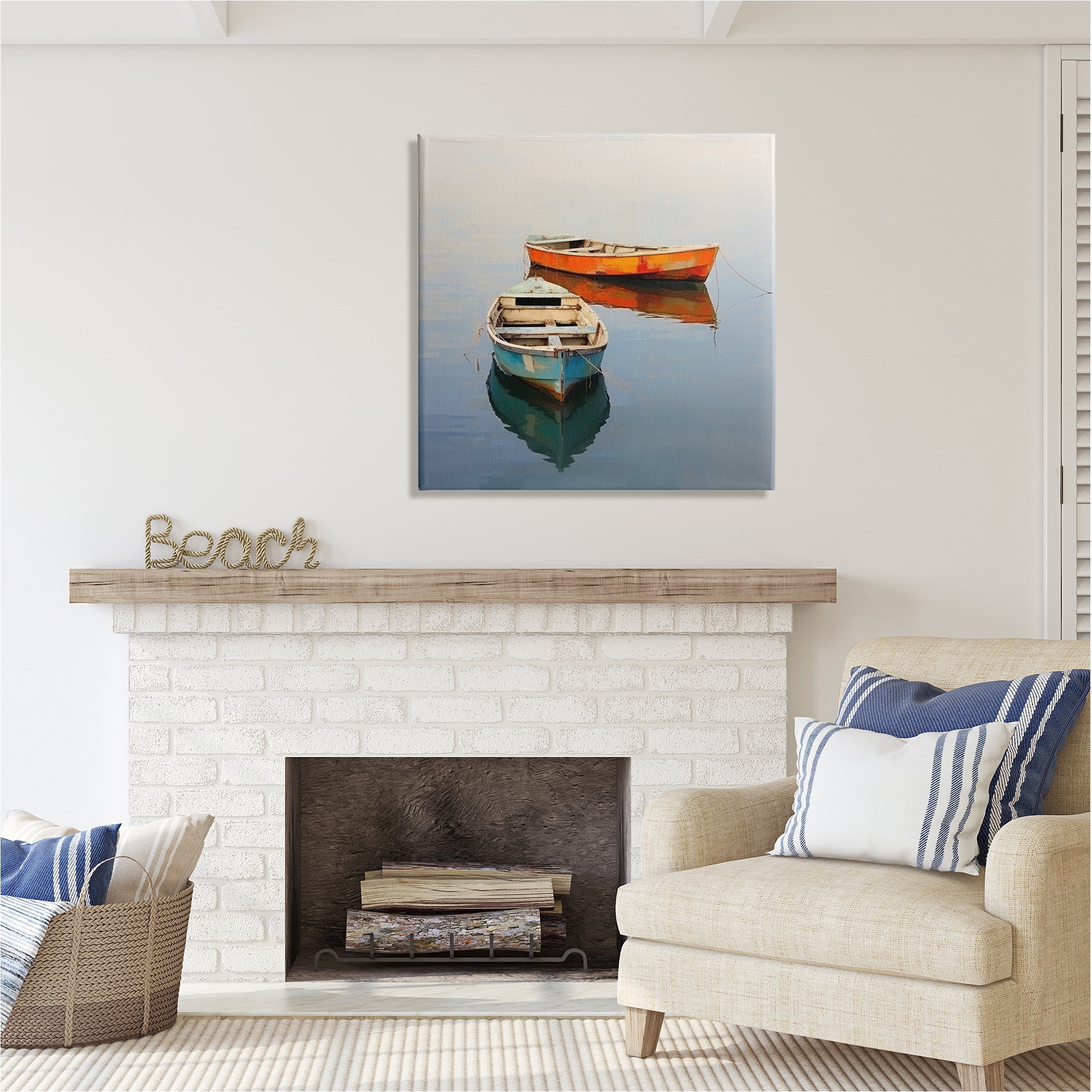 Stupell Industries Orange & Blue Boats Transportation Painting Gallery Wrapped Canvas Art Print Wall Art, 30 x 30