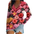 thumbnail image 1 of Birdeem Womens Fashion Valentines Day V-neck Heart Flower Print T-Shirts à Manches Longues Tops, 1 of 1