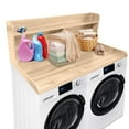 thumbnail image 1 of 2-Tier Waterproof Wood Washer and Dryer Countertop Shelf - 54x27.5" Laundry Organizer with 2.75" Edge Rails, Non-Slip Pads, Large Storage Rack - Walnut, 1 of 8