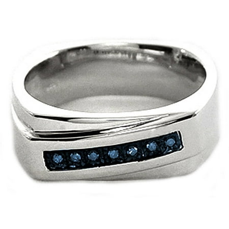 Men's Blue Diamond Accent Seven-Stone Sterling Silver Ring