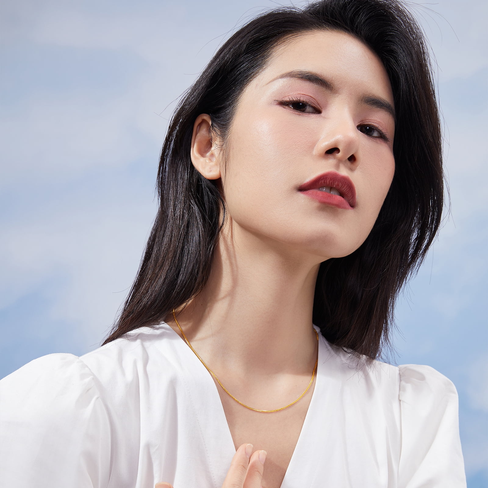 ZHOU LIU FU 18K Gold Diamond-Cut Singapore Chain Necklace - Adjustable Minimalist 3mm Dainty Chain for Women 18.1" C0510269