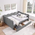 thumbnail image 3 of Miekor Furniture Queen Size Cozy Gingham Daybed with Two Storage Drawers, with USB Port and Adorable Wave Shaped, Linen Fabric No.6653, 3 of 8