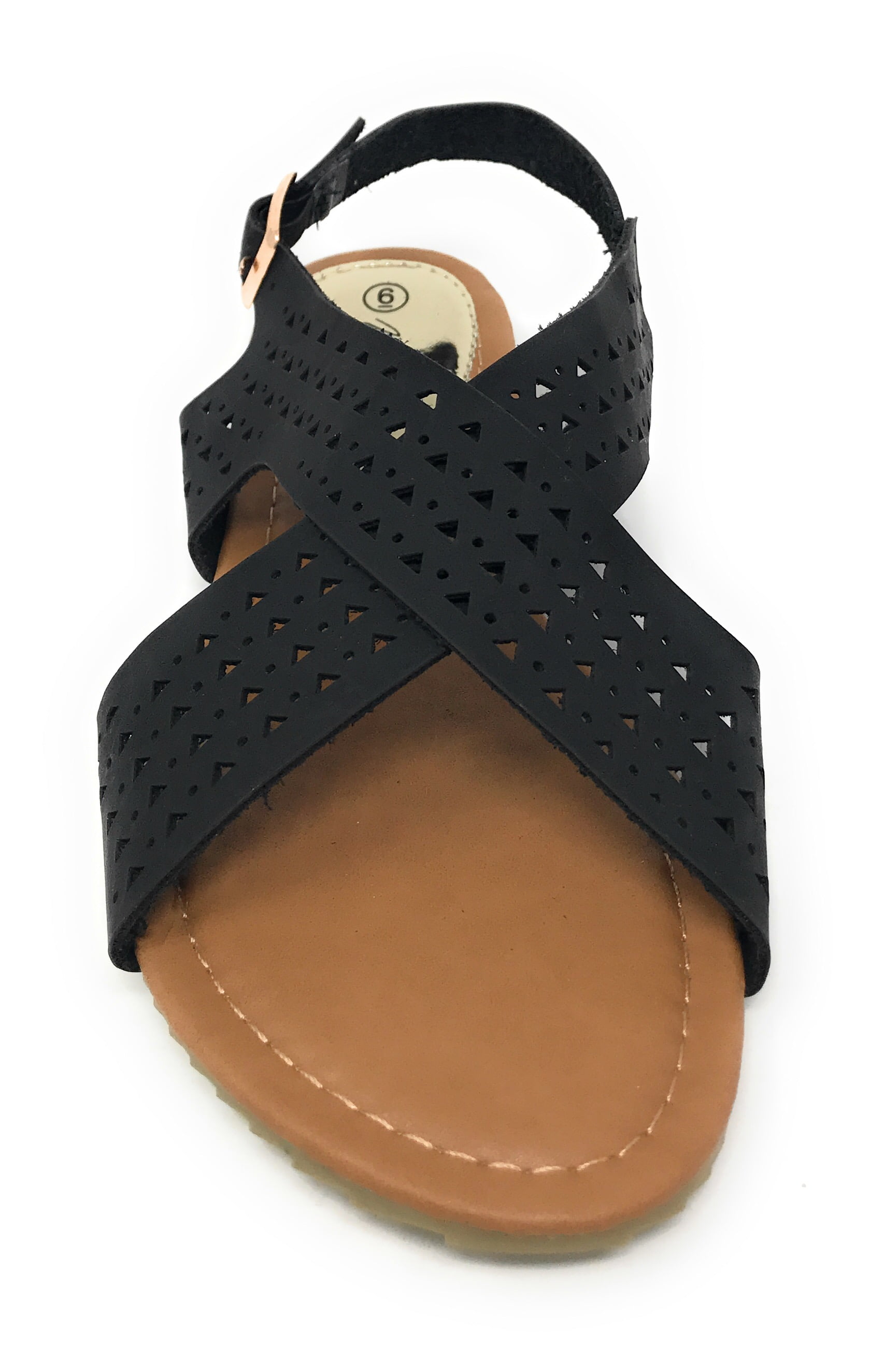 Victoria K Women's Perforated CrissCross Straps With Side Buckle Sandals