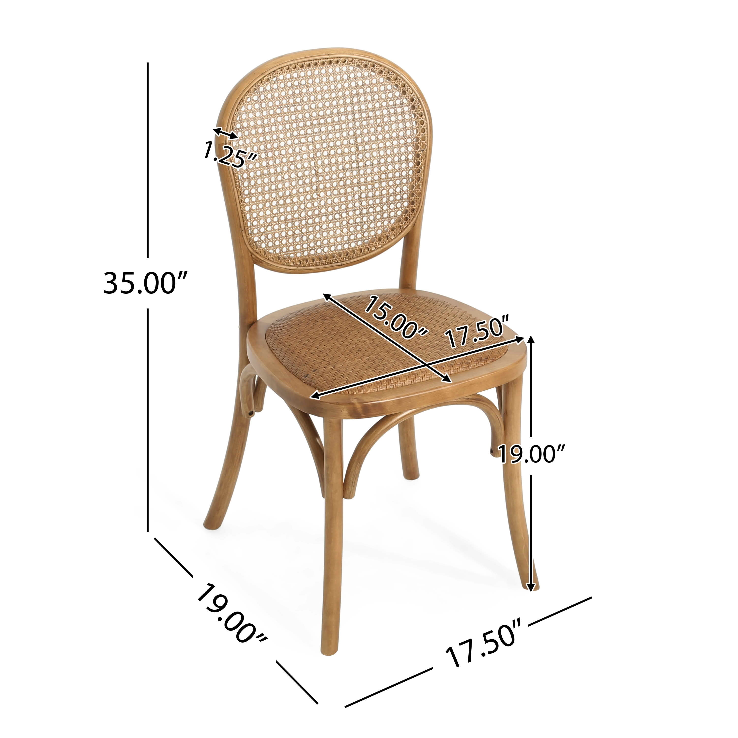 MAYEERTY Set of 2 Vintage Rattan Dining Chairs with Birch Wood Frame, No Assembly Needed