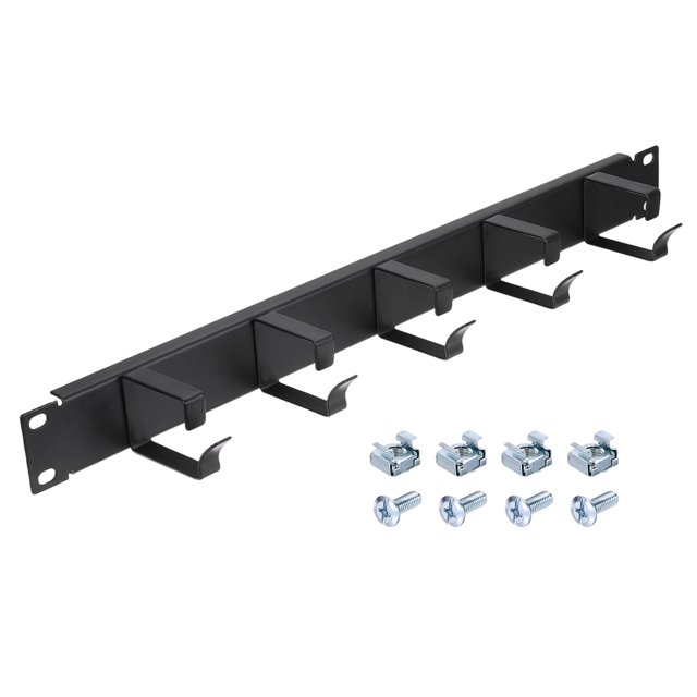 Uxcell 1U 5 D-Ring Cable Manager, 1 Pack 19-Inch Metal Horizontal Rack Mount Metal Server Rack Wire Management