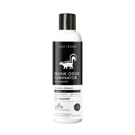 UPC: 0854362006923 | kin+kind Skunk Shampoo for Dogs & Cats – Activated Charcoal Odor Eliminator(12 fl oz) – Safe for Dogs and Cats  Removes Skunk Scent – Natural Blend with Coconut and Olive Oil – Unscented – Made in USA