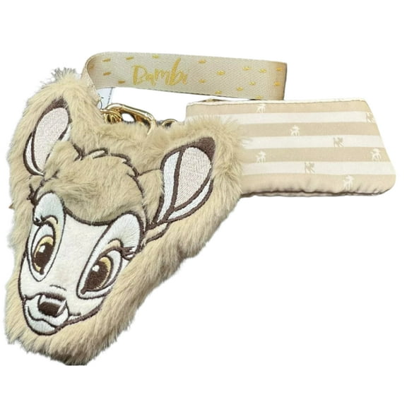 Disney Parks 2024 Bambi Wristlet Coin Purse Card Brown Faux Fur Gold Accents
