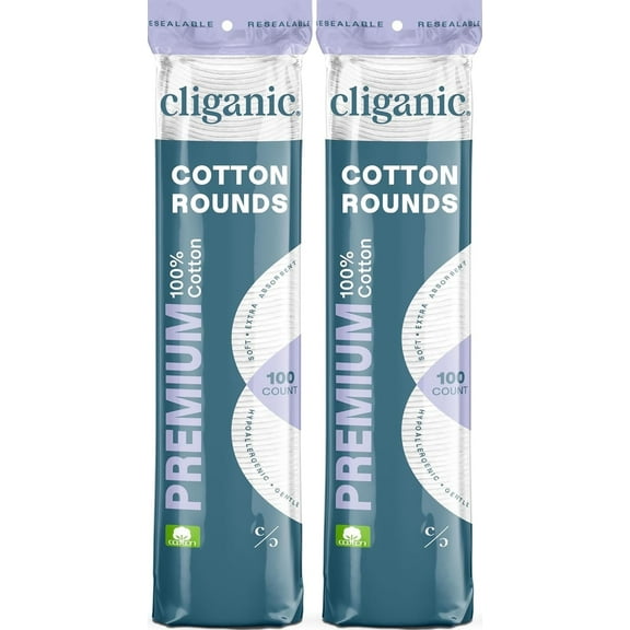 Cliganic Premium Cotton Rounds for Face (200 Count) | Makeup Remover Pads, Hypoallergenic, Lint-Free | 100% Pure Cotton