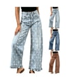 thumbnail image 2 of Wide Leg Jeans for Women High Waisted Ruffle Hem Jeans Lightweight Polka Dot Loose Casual Denim Pants Travel Vacation Outfits, 2 of 7