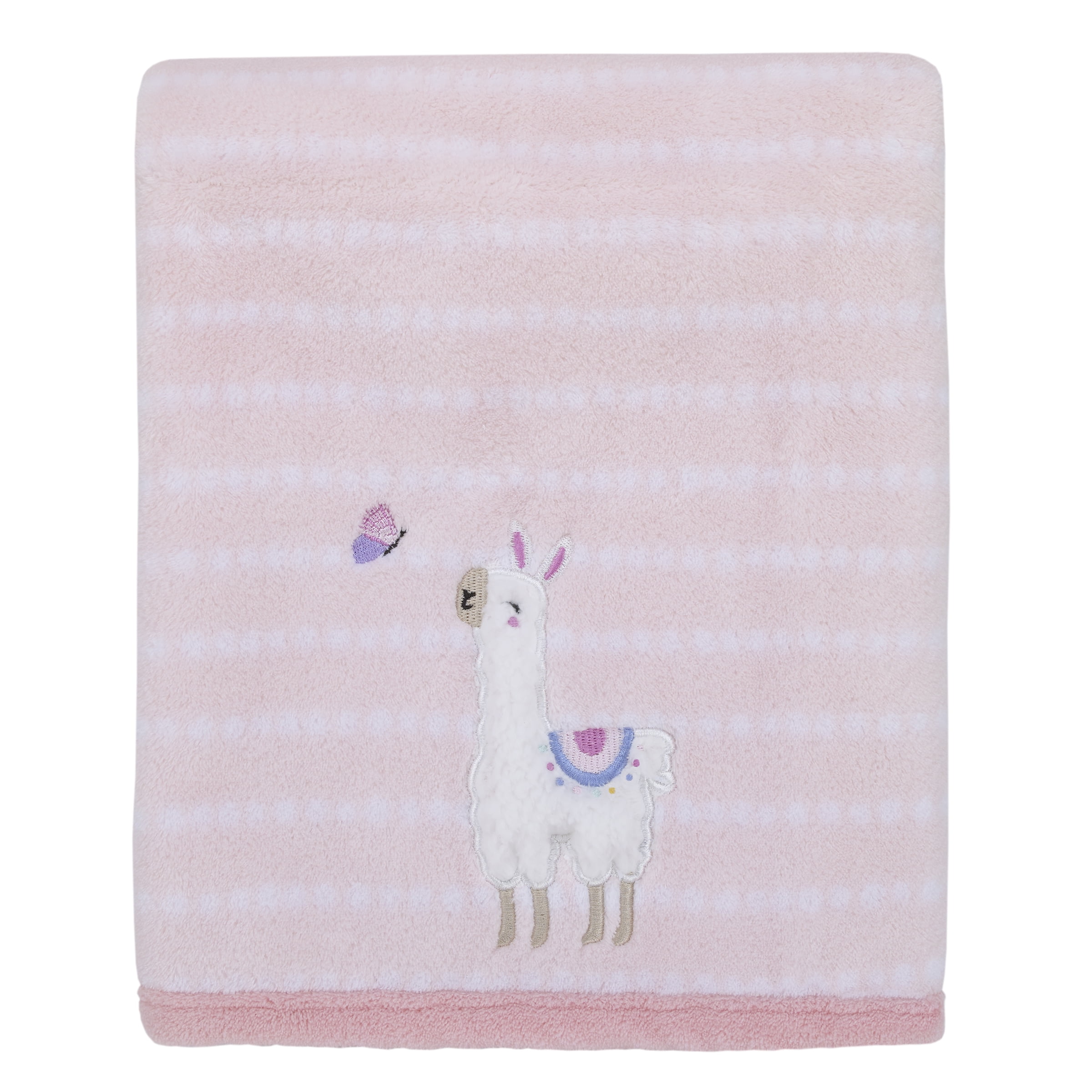 Parents Choice Appliqued Llama Plush Baby Blanket, Pink and White
