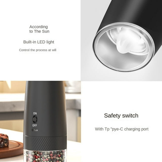Rechargeable Electric Salt & Pepper Grinder with Adjustable Coarseness Refillable Mill Battery Powered Kitchen Gadget