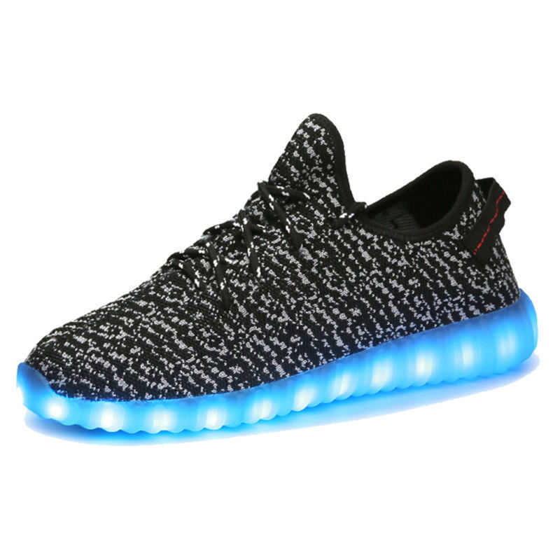 Unisex Trainer Flashing LED Lights USB Lace Up Luminous Casual Shoes Lw002 Black 