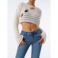 thumbnail image 3 of Fiomva Women Hollow Out Crochet Knit Crop Top Color Block Pullover Jumper Tops Loose Patchwork Shirts 90S Streetwear, 3 of 9