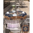 thumbnail image 5 of nqOlkjepod Blue Burnt Orange Boho Outdoor Tablecloth with Umbrella Hole & Zipper, Antique Tribal Southwestern Round Table Cover 60 Inch, Dining Waterproof Table Cloth Protector for Patio/Party, 5 of 7