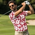 thumbnail image 2 of Uorisanigo Red Hibiscus Matching Couple Outfits Mens Golf Shirts Size S Short Sleeve Casual Workout Collared Tops and Womens Short Sleeve Golf Clothes with Built in Shorts and Pockets, 2 of 8