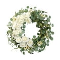 thumbnail image 1 of Corona de eucalipto artificial, corona de flores para puerta de entrada, corona floral hecha a mano 45cm, 1 of 9